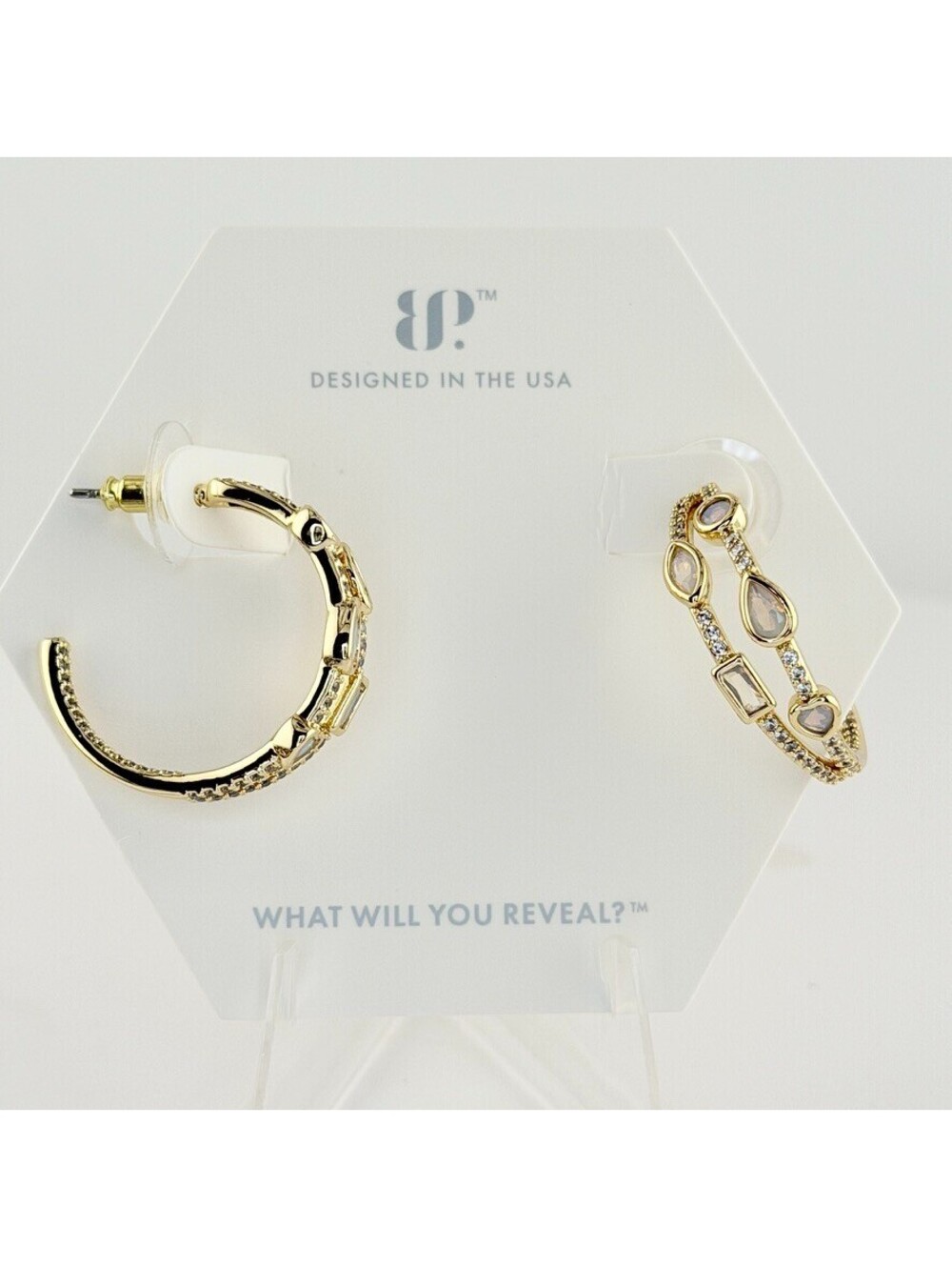 Bomb Party Hoop Earrings "The Elara Hoops" Moonstone on Yellow Gold